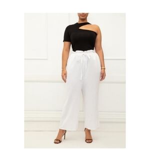 Eloquii  paper bag draw string  waist wide leg pants libenblend  pockets…